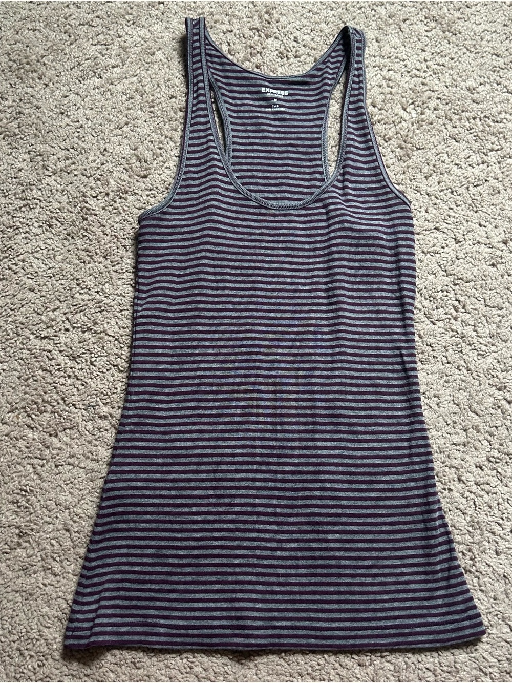 Express Striped Racerback Tank Top in Purple and Gray Medium